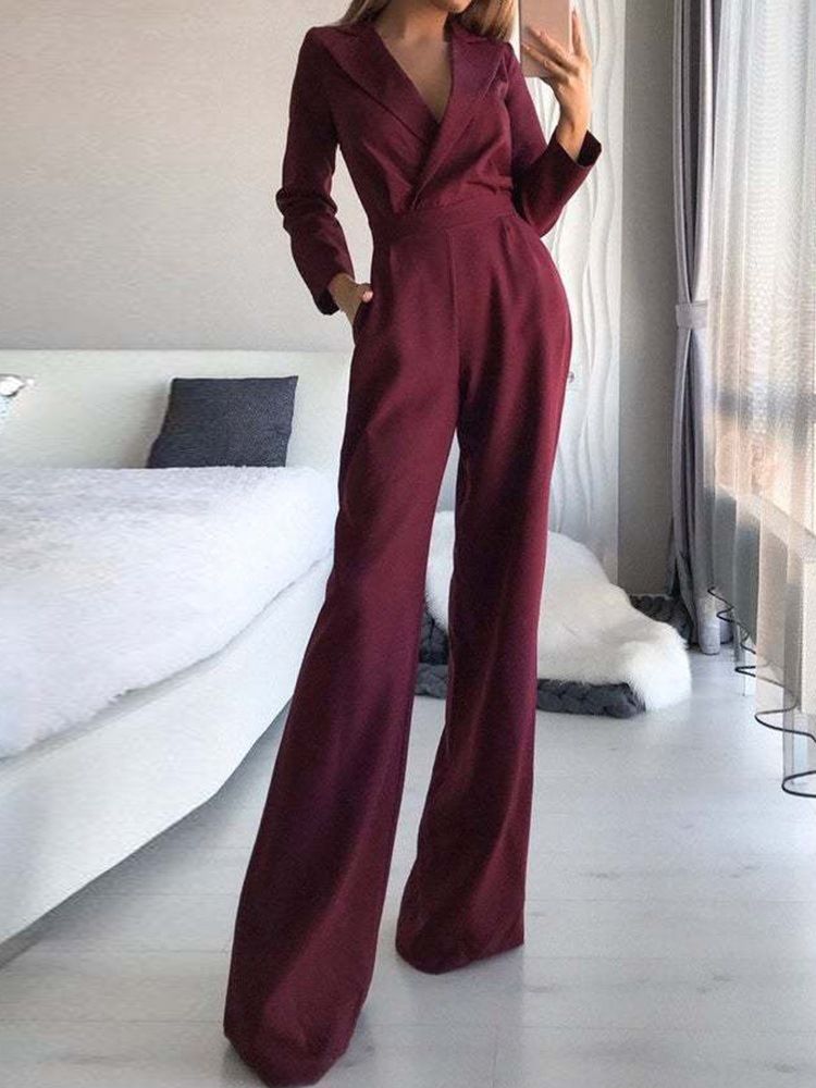 Lomme Full Lengde Mote Slanke Brede Ben Jumpsuit For Kvinner