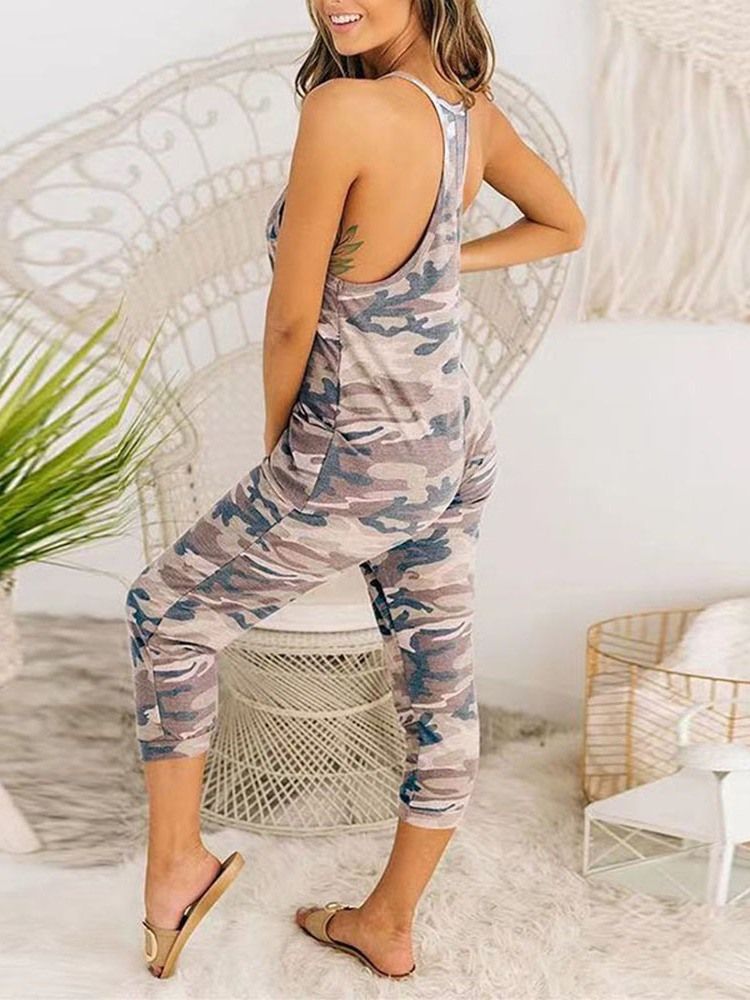 Mid-Calf Camouflage Backless Pencil Bukser Slim Jumpsuit For Kvinner