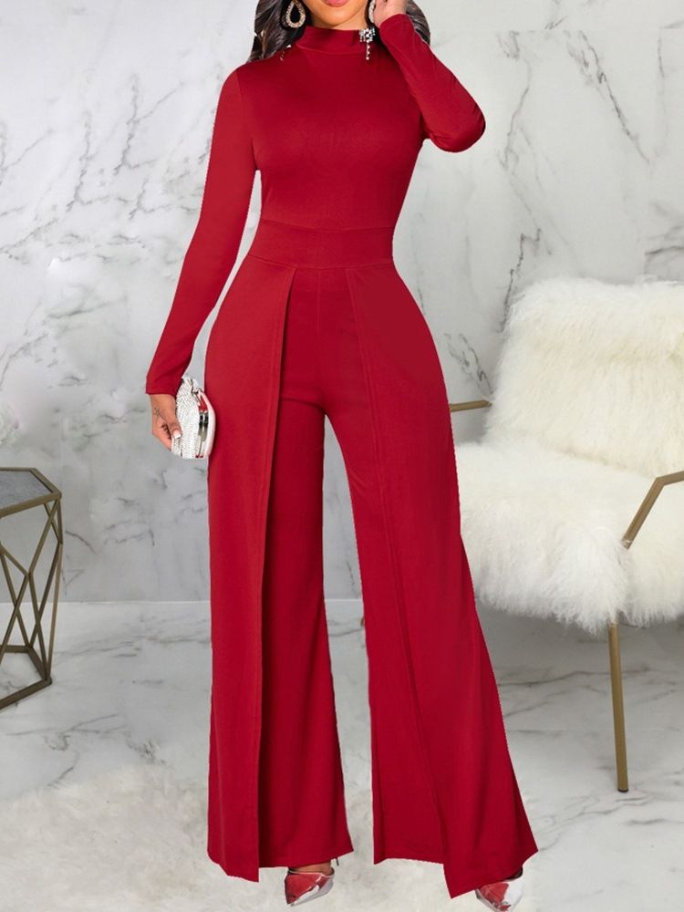 Mote Asymmetrisk Full Lengde Mid Waist Slim Jumpsuit