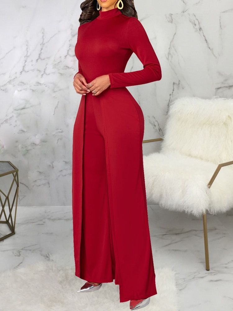 Mote Asymmetrisk Full Lengde Mid Waist Slim Jumpsuit