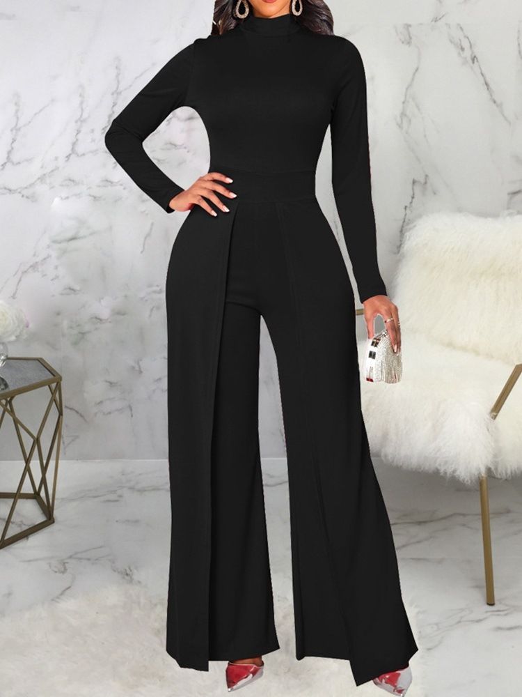 Mote Asymmetrisk Full Lengde Mid Waist Slim Jumpsuit