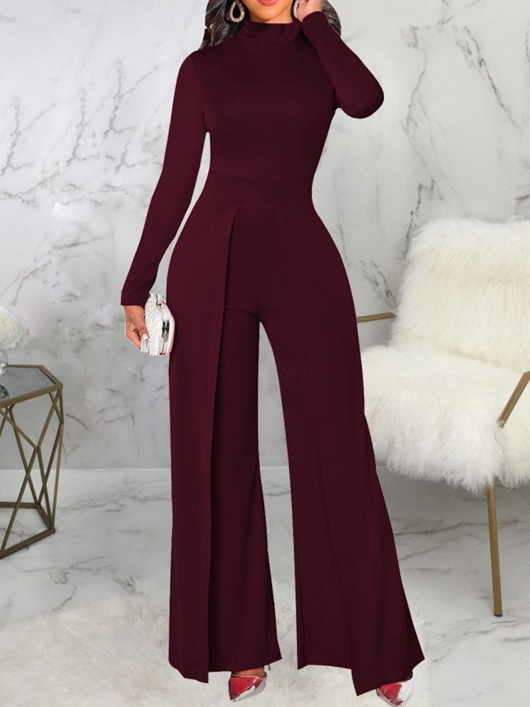 Mote Asymmetrisk Full Lengde Mid Waist Slim Jumpsuit