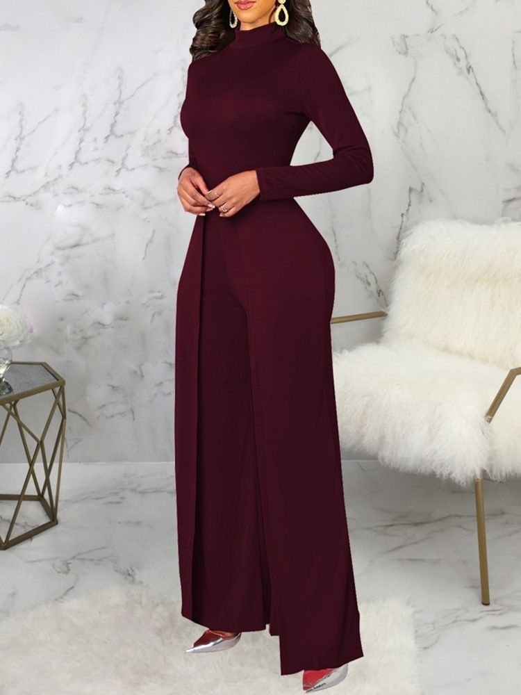 Mote Asymmetrisk Full Lengde Mid Waist Slim Jumpsuit