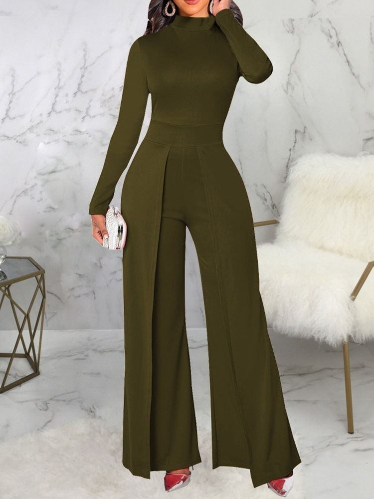 Mote Asymmetrisk Full Lengde Mid Waist Slim Jumpsuit