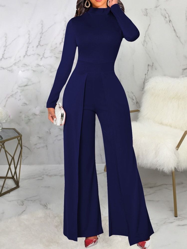 Mote Asymmetrisk Full Lengde Mid Waist Slim Jumpsuit