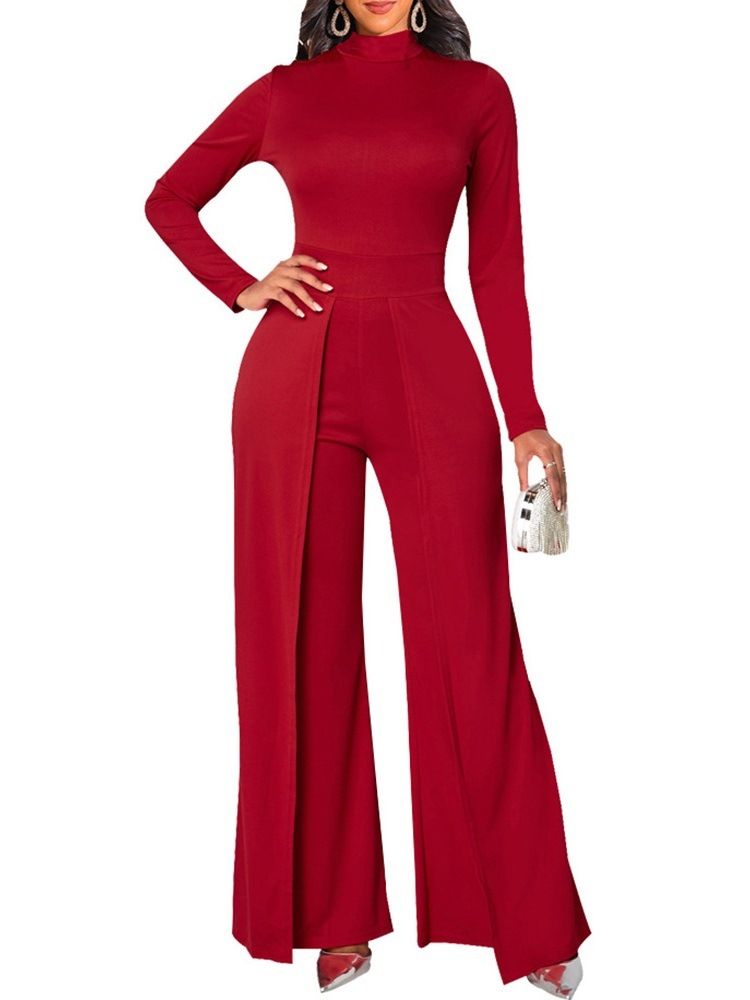 Mote Asymmetrisk Full Lengde Mid Waist Slim Jumpsuit