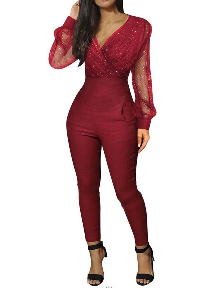 Mote Full Lengde Gjennomsiktig Mid Waist Blyantbukse Jumpsuit