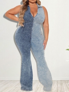 Mote Full Lengde Glidelås Bellbottoms Slim Jumpsuit