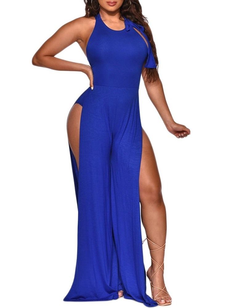 Mote Full Lengde Vanlig Dame Slim Backless Jumpsuit