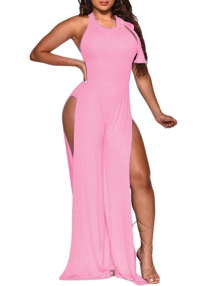 Mote Full Lengde Vanlig Dame Slim Backless Jumpsuit