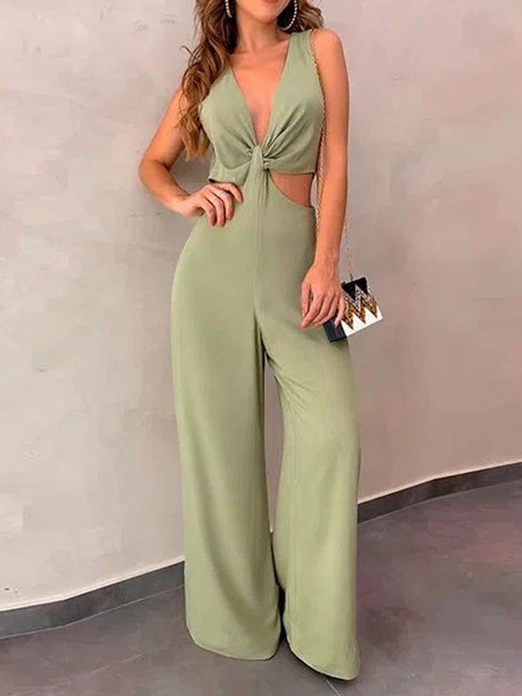 Mote Full Lengde Vanlig Rett Slim Jumpsuit For Kvinner