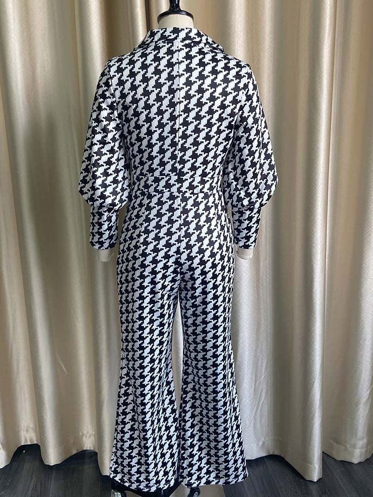 Mote Print I Full Lengde Rett Slim Jumpsuit