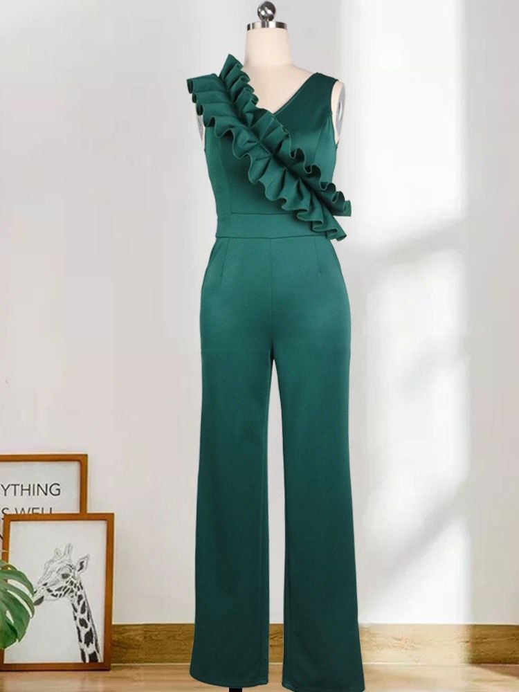 Mote Vanlig Plissert Midje Slim Jumpsuit For Kvinner