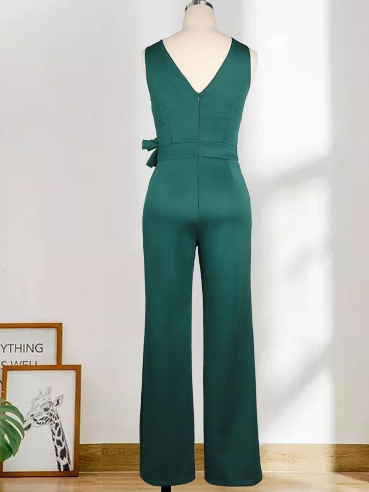 Mote Vanlig Plissert Midje Slim Jumpsuit For Kvinner