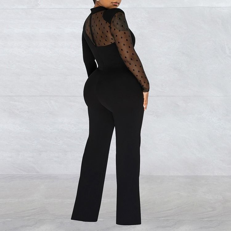 Office Lady Vanlig Gjennomsiktig Mid Waist Slim Jumpsuit