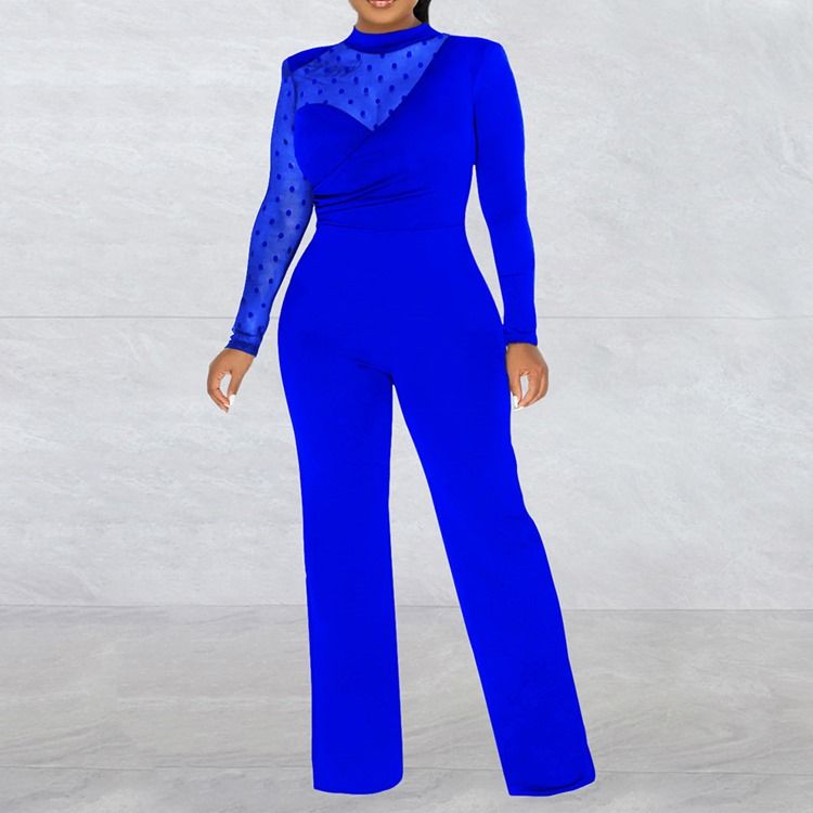 Office Lady Vanlig Gjennomsiktig Mid Waist Slim Jumpsuit