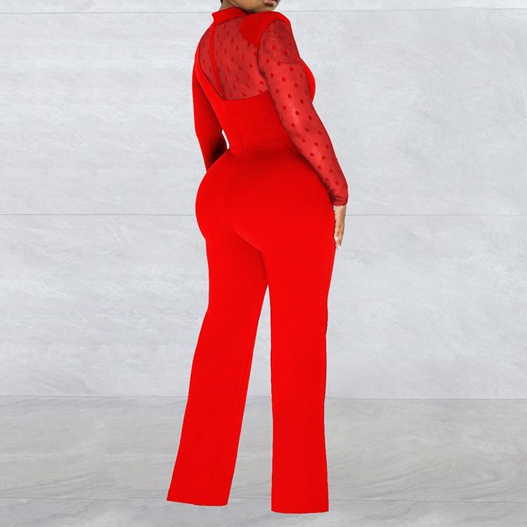 Office Lady Vanlig Gjennomsiktig Mid Waist Slim Jumpsuit