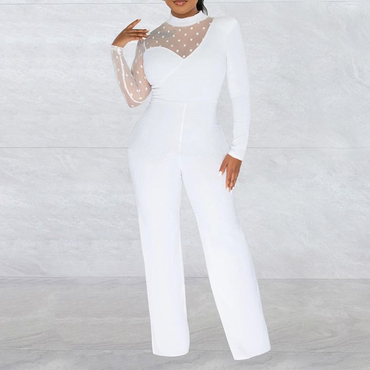 Office Lady Vanlig Gjennomsiktig Mid Waist Slim Jumpsuit