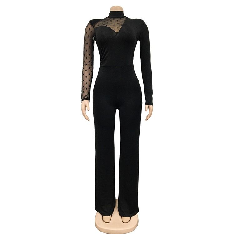 Office Lady Vanlig Gjennomsiktig Mid Waist Slim Jumpsuit