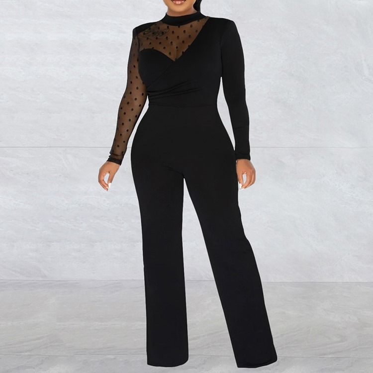 Office Lady Vanlig Gjennomsiktig Mid Waist Slim Jumpsuit