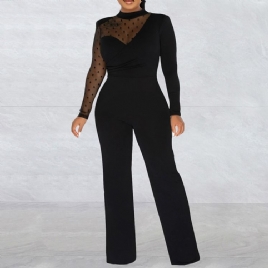 Office Lady Vanlig Gjennomsiktig Mid Waist Slim Jumpsuit