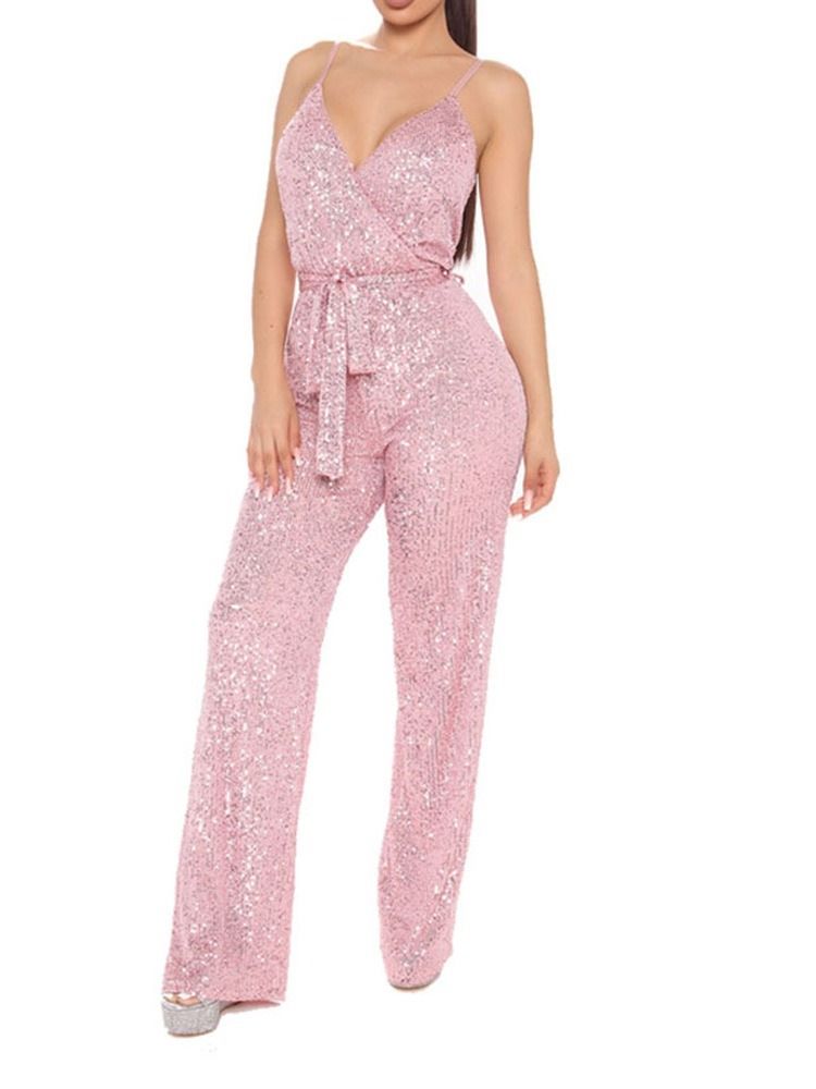 Paljetter Full Lengde Vanlig Blonder Rett Slim Jumpsuit