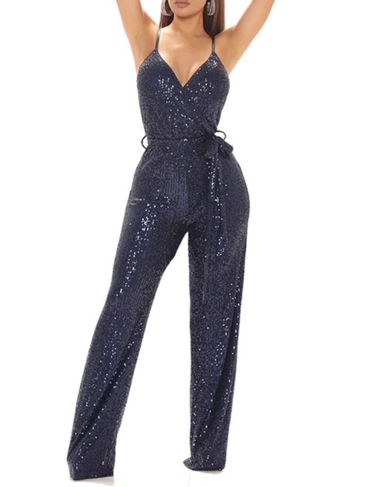 Paljetter Full Lengde Vanlig Blonder Rett Slim Jumpsuit