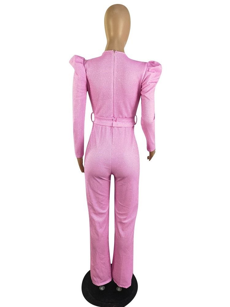 Paljetter Mote Full Lengde Rett Høy Midje Jumpsuit