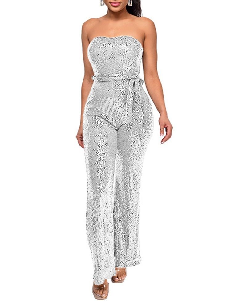 Paljetter Western Plain Høy Midje Rett Jumpsuit