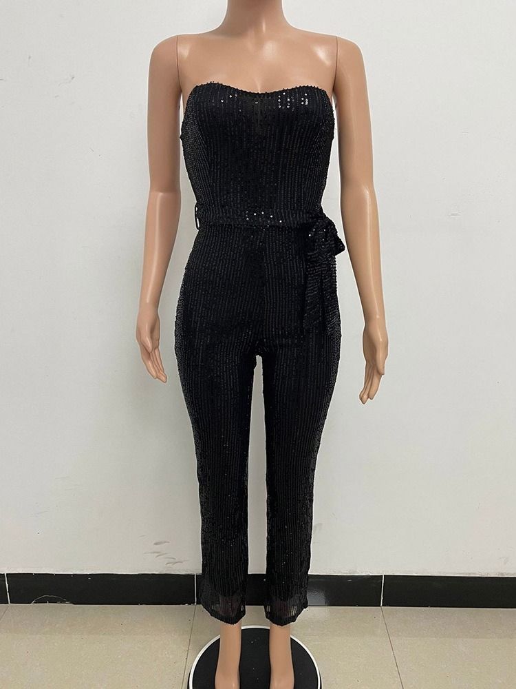 Paljetter Western Plain Høy Midje Rett Jumpsuit