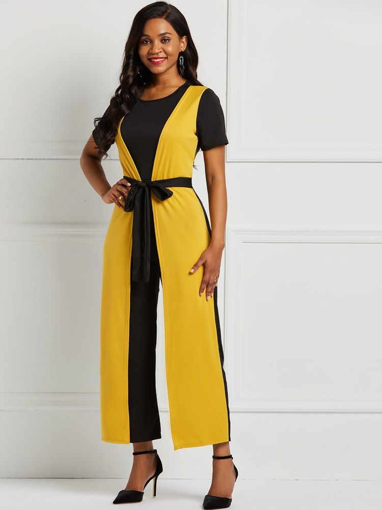 Patchwork Color Block Vanlig Jumpsuit For Kvinner