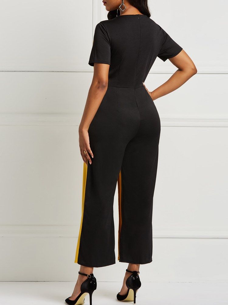 Patchwork Color Block Vanlig Jumpsuit For Kvinner