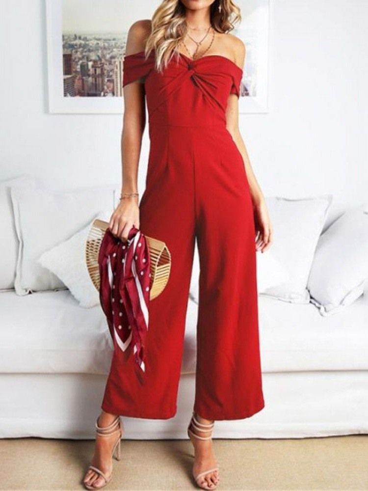 Plain Off Shoulder Dressy Slim Jumpsuit