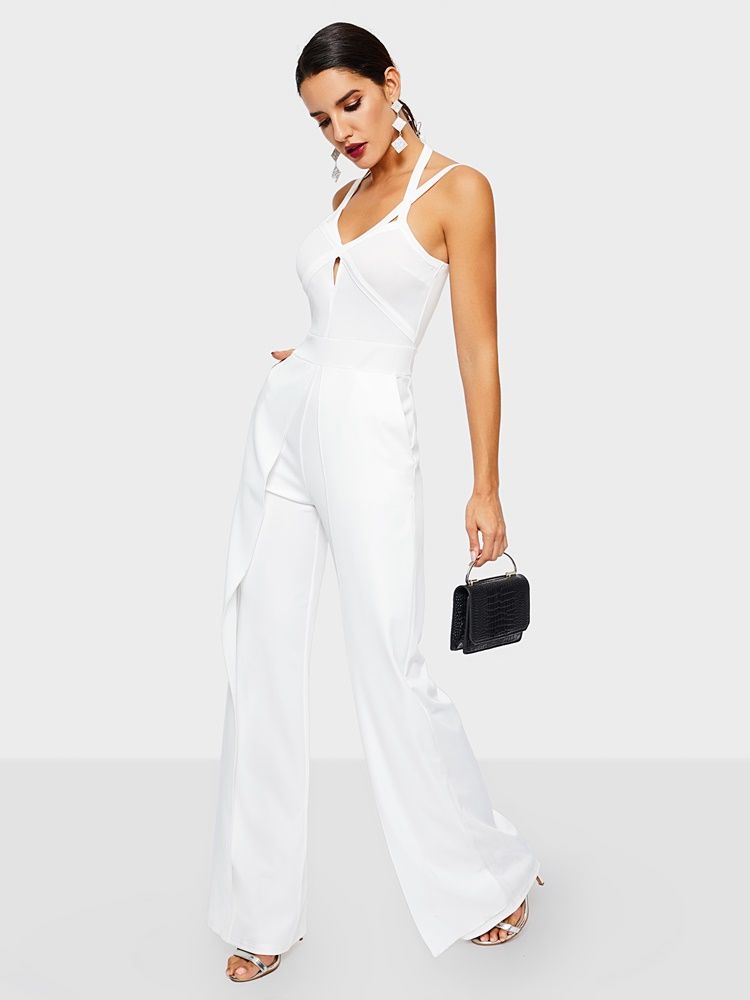 Plain Strap Dressy Straight Slim Jumpsuit