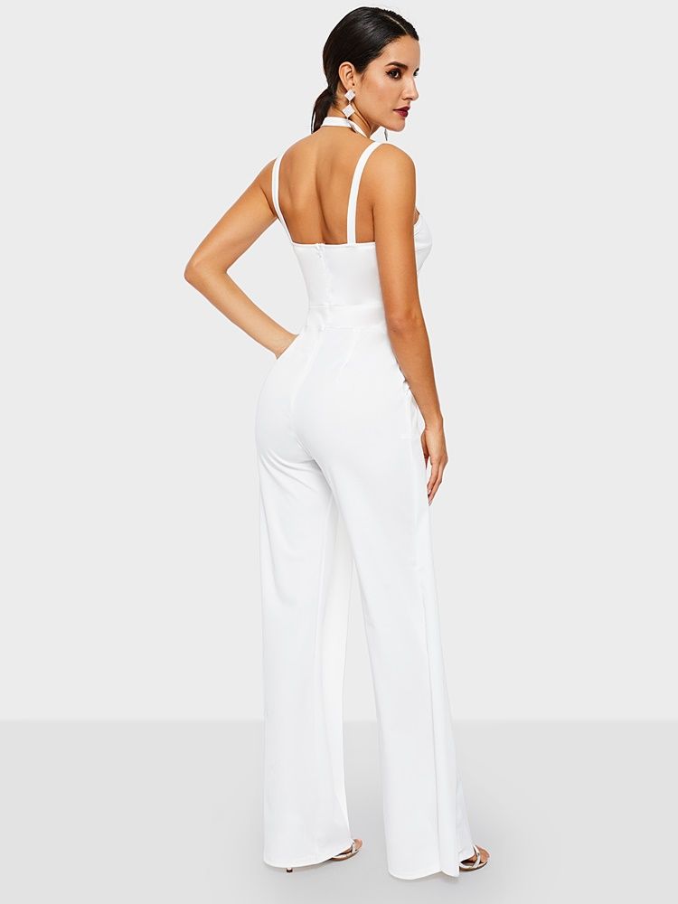 Plain Strap Dressy Straight Slim Jumpsuit