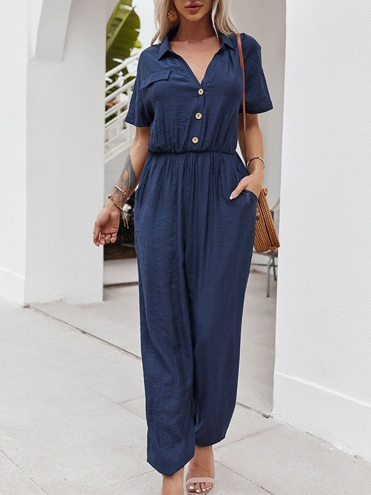 Plissert Full Lengde Vanlig Løs Blyantbukser Jumpsuit For Kvinner