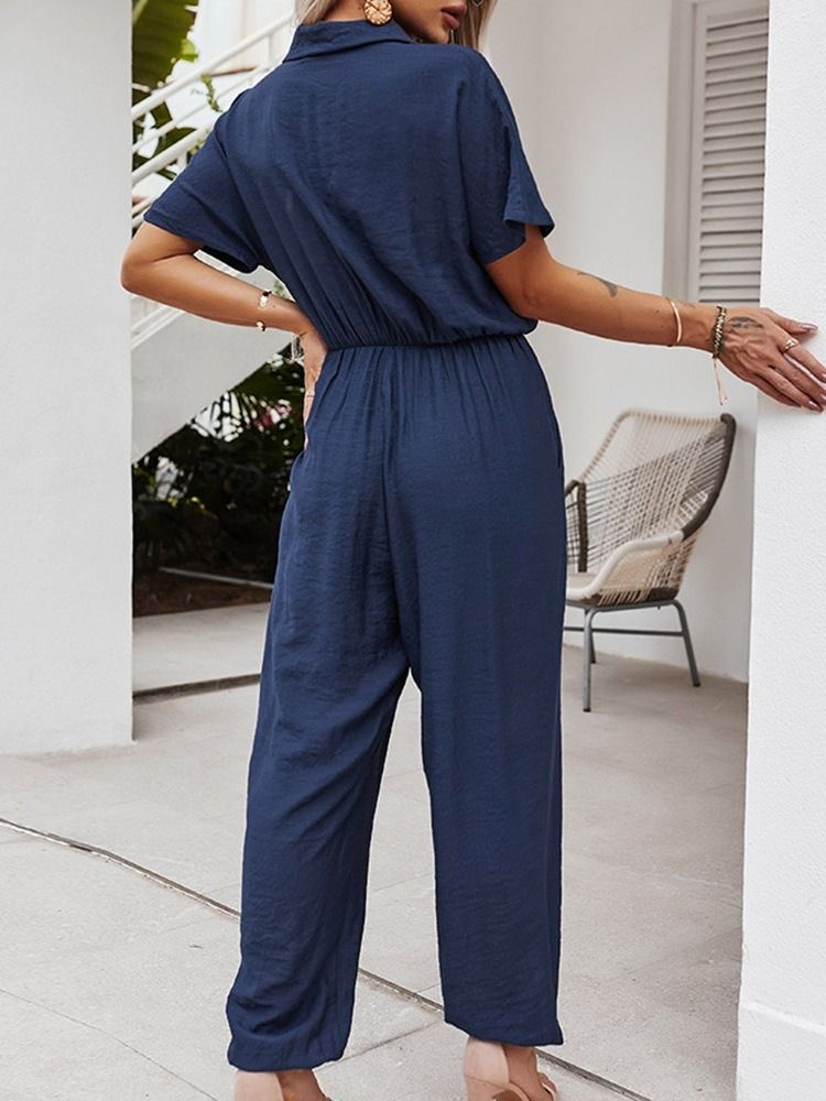 Plissert Full Lengde Vanlig Løs Blyantbukser Jumpsuit For Kvinner