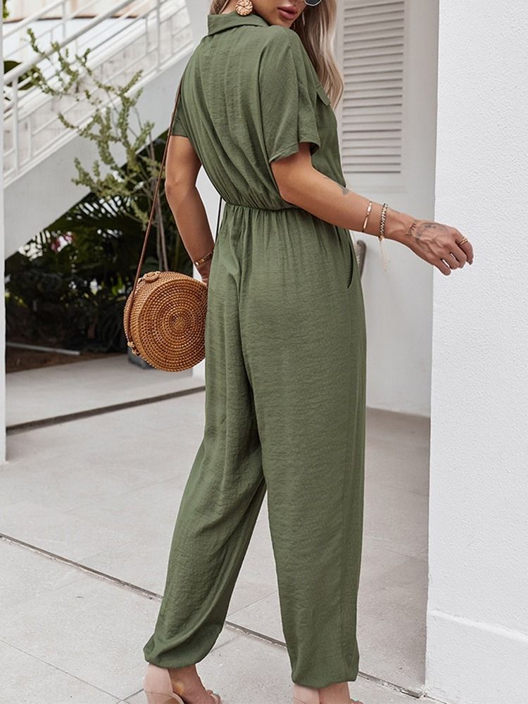 Plissert Full Lengde Vanlig Løs Blyantbukser Jumpsuit For Kvinner