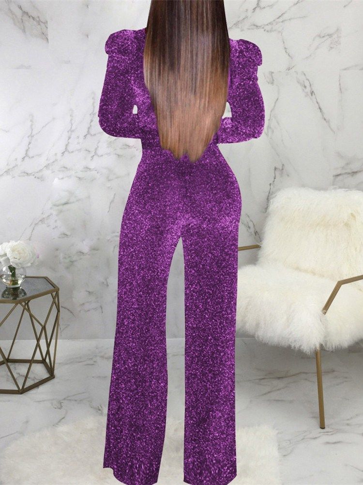 Plissert Full Lengde Vanlig Slim Jumpsuit