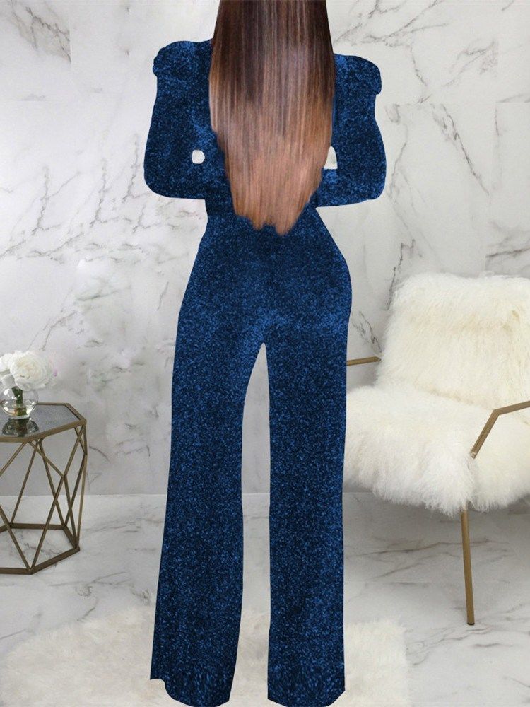 Plissert Full Lengde Vanlig Slim Jumpsuit