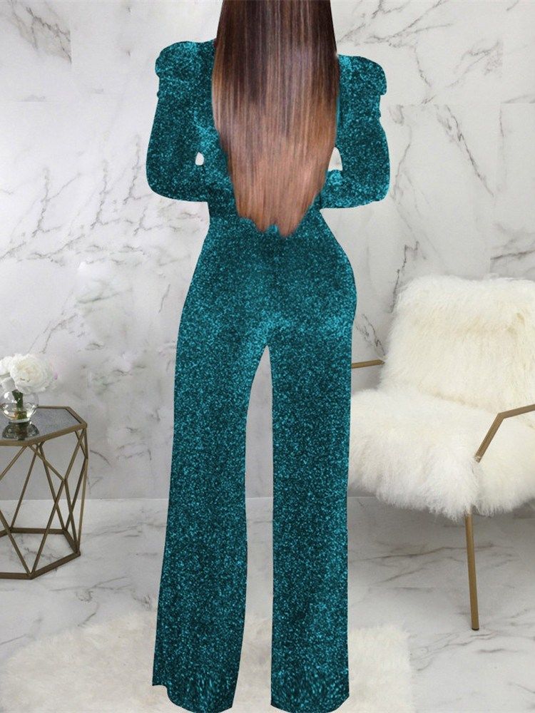 Plissert Full Lengde Vanlig Slim Jumpsuit