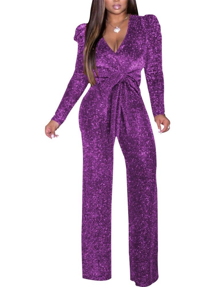 Plissert Full Lengde Vanlig Slim Jumpsuit