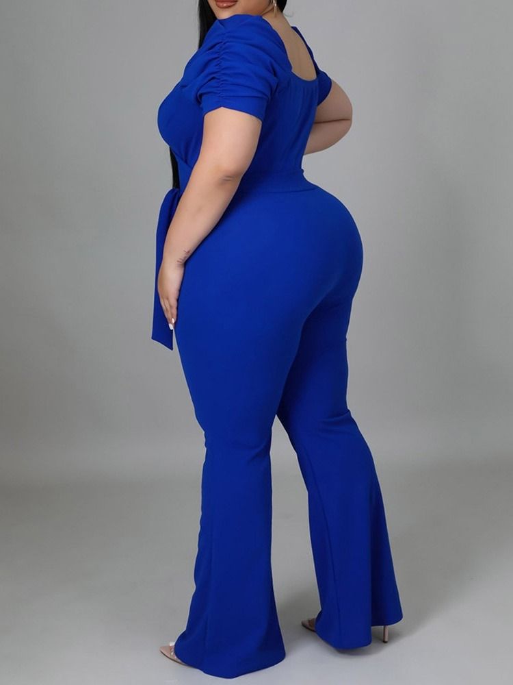 Plus Size Vanlig Full Lengde Snøring Slim Høy Midje Jumpsuit