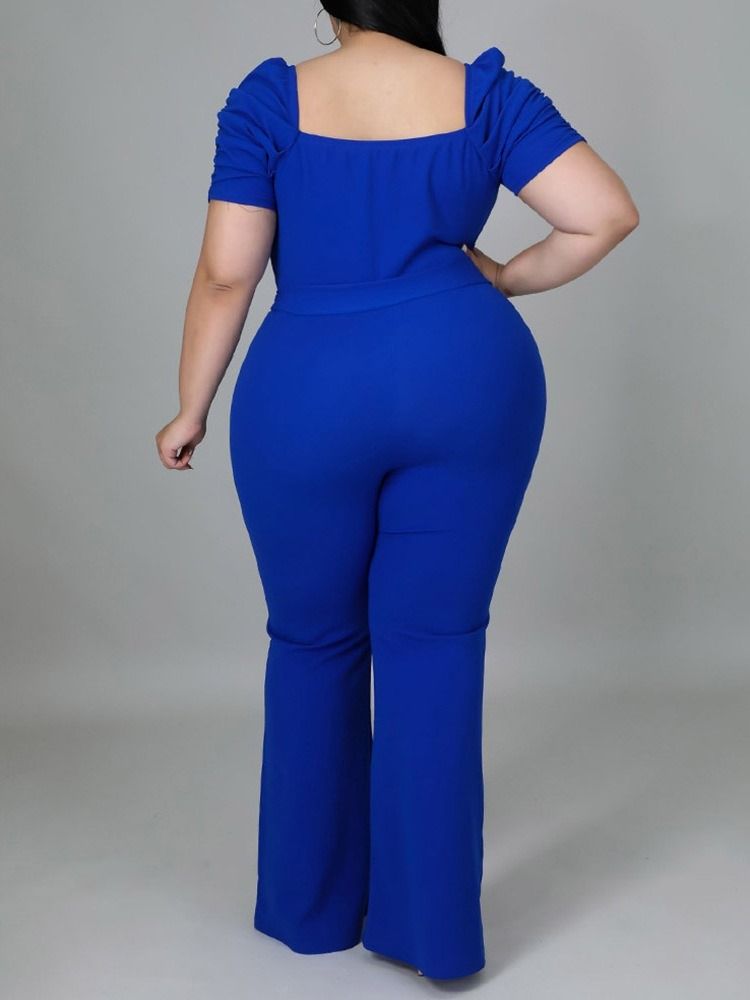 Plus Size Vanlig Full Lengde Snøring Slim Høy Midje Jumpsuit