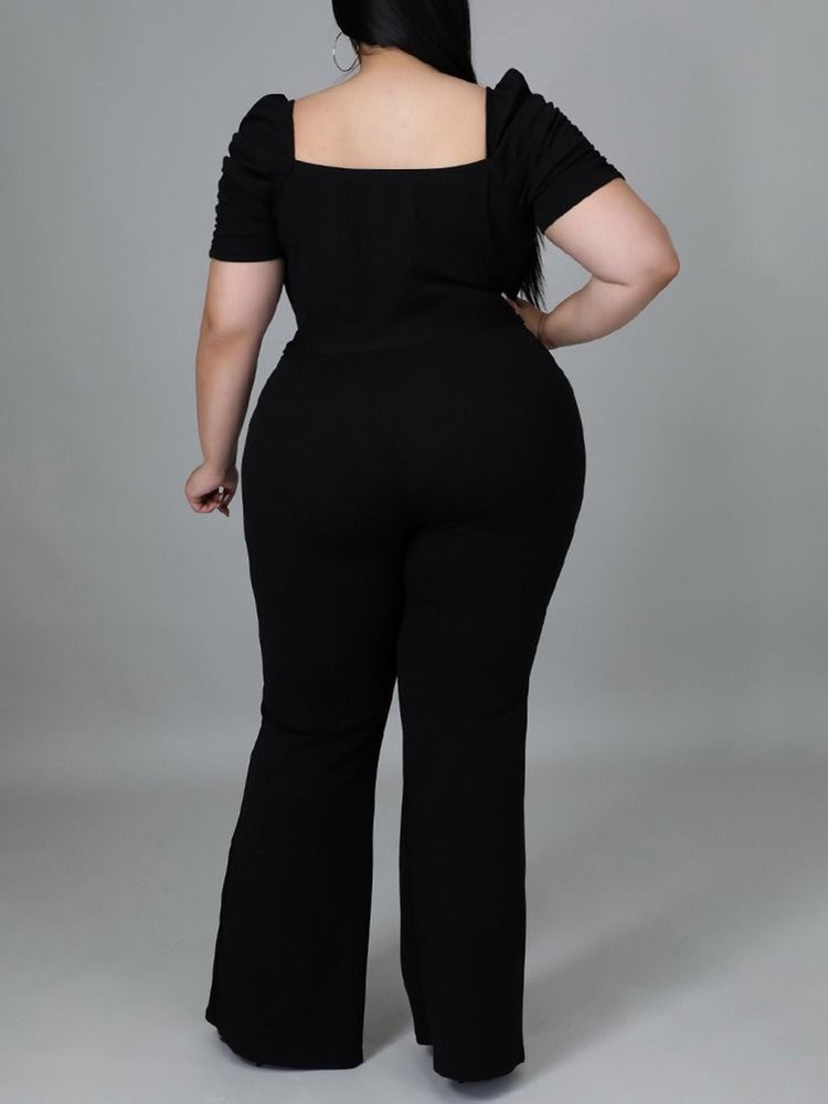 Plus Size Vanlig Full Lengde Snøring Slim Høy Midje Jumpsuit