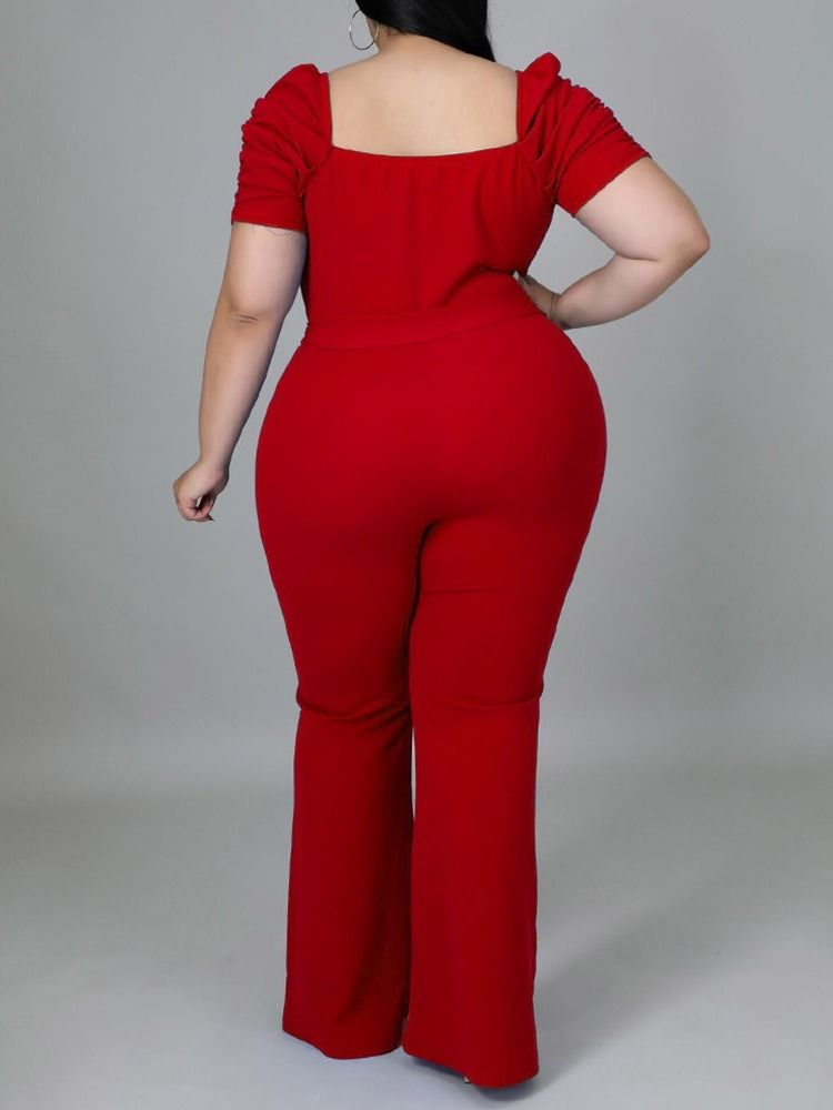 Plus Size Vanlig Full Lengde Snøring Slim Høy Midje Jumpsuit