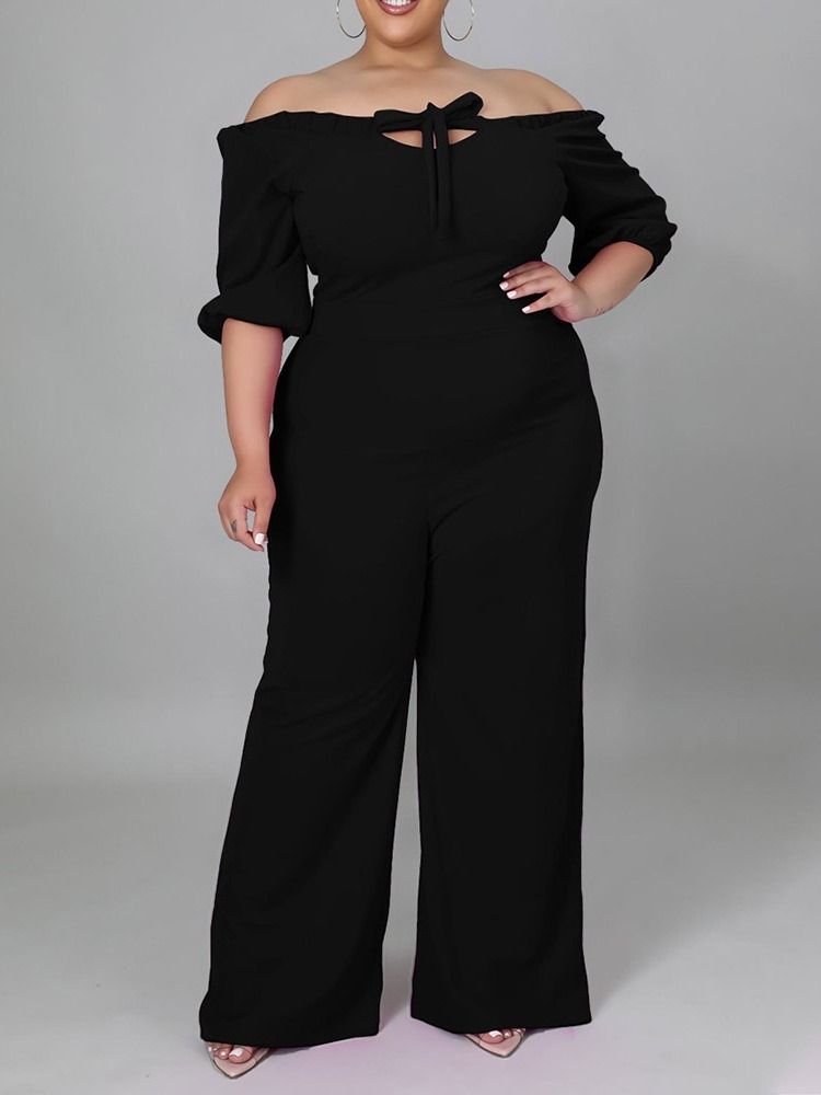 Plus Size Vanlig Snøring Jumpsuit Med Høy Midje I Full Lengde