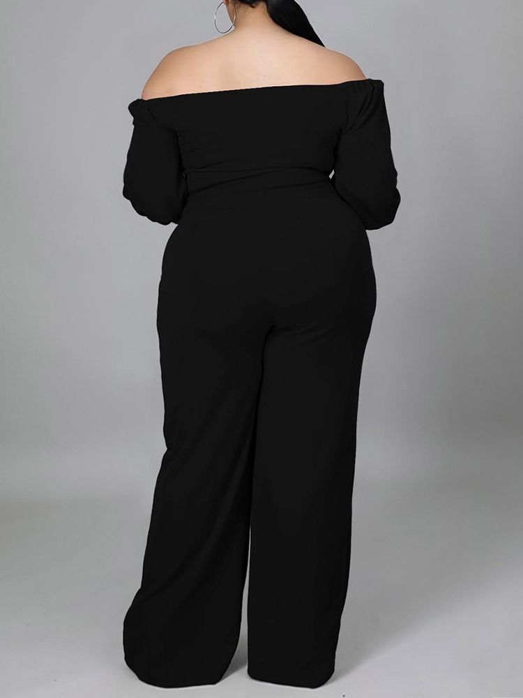 Plus Size Vanlig Snøring Jumpsuit Med Høy Midje I Full Lengde