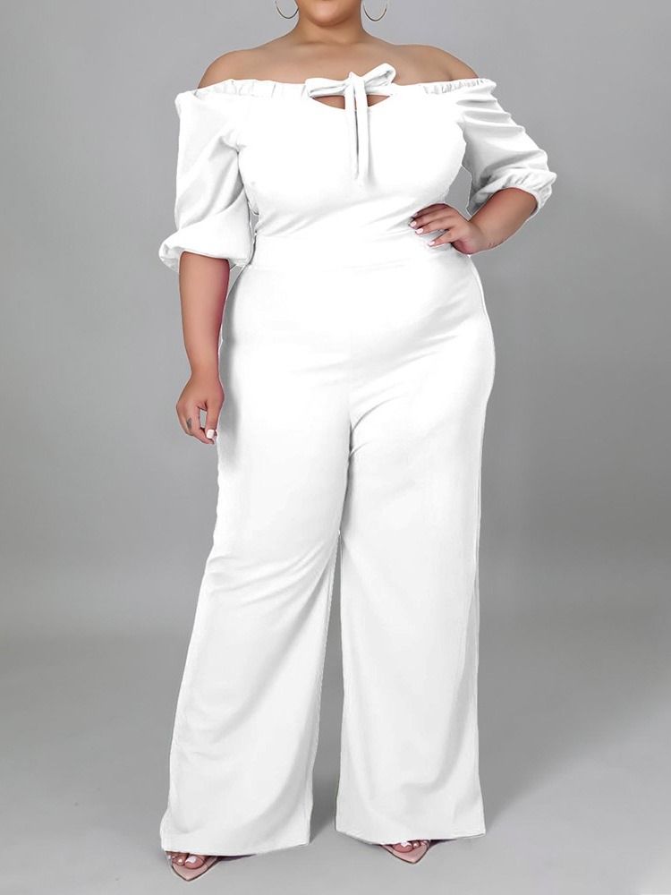 Plus Size Vanlig Snøring Jumpsuit Med Høy Midje I Full Lengde