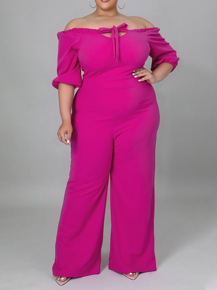 Plus Size Vanlig Snøring Jumpsuit Med Høy Midje I Full Lengde